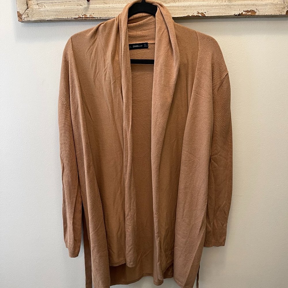 Zara Knit Cardigan Sweater Womens Size Large Open Long Sleeve Fold Over